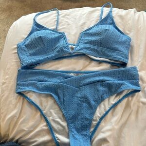 Textured Light Blue Bikini Set - Two Piece Swimsuit